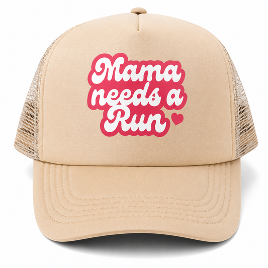 Mama Needs A Run Trucker Hat (Camel/Pink)