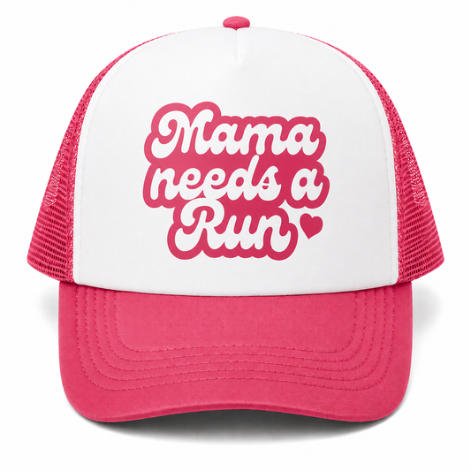 Mama Needs A Run Trucker Hat (Pink/White)