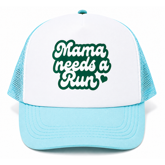 Mama Needs A Run Trucker Hat (Turquoise/Green)